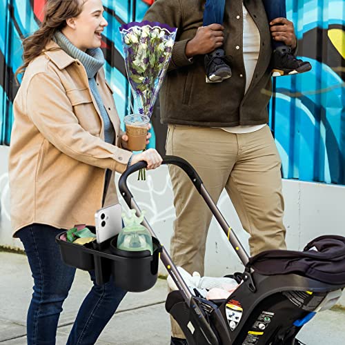Accmor Stroller Cup Holder with Tray, Universal Cup Holder Tray for Uppababy Nuna Doona Strollers, Bottle Drinks Holder for Stroller, Wheelchair, Walker - style: Tray-3 in-1-Black