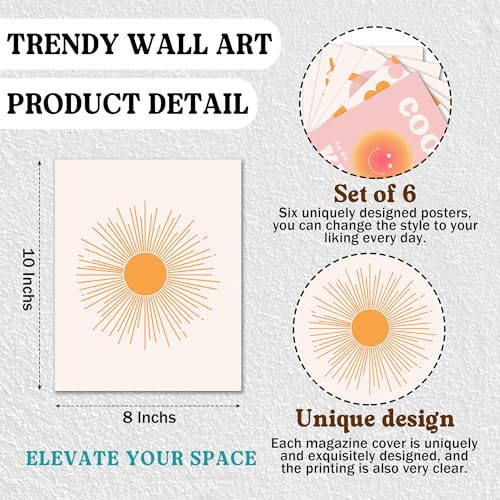 Isfvqyub Preppy Pink And Orange Wall Art, Aesthetic Cute Butterfly Girly Poster For Girl Boy, Trendy Colorful Wall Decor For Bedroom Dorm College Apartment Office, Set Of 6 -A02 - size: Butterfly
