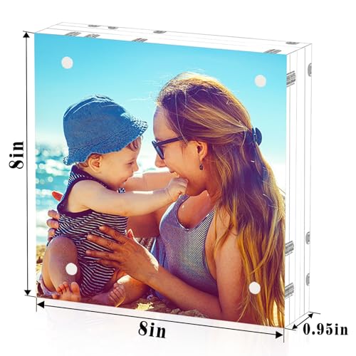 HELPLEX 2 Pack 8x8 Acrylic Picture Frames, 24mm Thicker Square Frameless Clear Frame Double Sided Magnetic Frame, Free Standing Desktop Display Stand Acrylic Frames - size: 8x8(2 PACK)