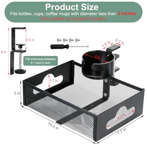 MYITYARD Desk Cup Holder Clamp, Anti-Spill Clip On Table Cup Holder with Rotation Drawer Organizer, Under Desk Storage Box Drink Holder for Desk Attachment, Gaming Desk Accessories for Office Home - color: Desk Cup Holder with Drawer Organizer