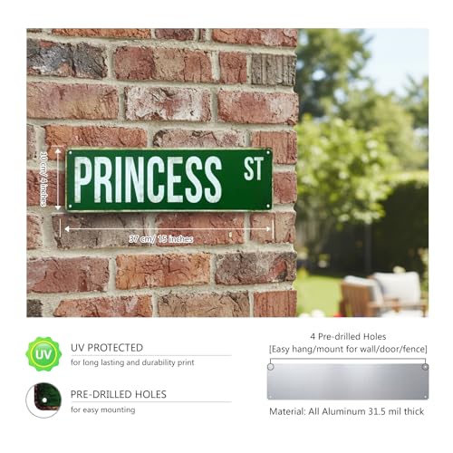 PRINCESS ST Street Sign, Metal Decor for Girls Bedroom & Nursery, 4x15 Inch Rustproof Aluminum Wall Art for Playroom - Princess Party Decorations & Gifts - color: Princess