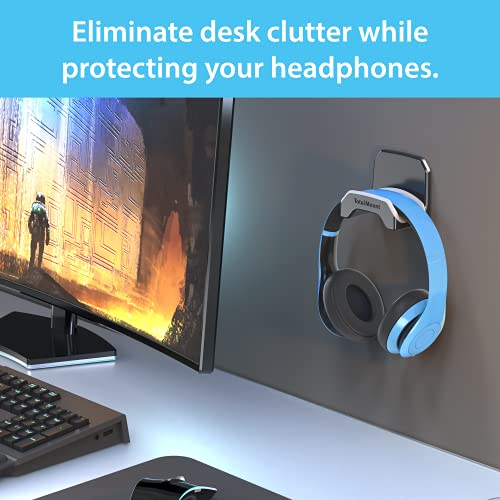 TotalMount Gaming Headset Hanger – Includes Removable Adhesive Strips for Easy, Damage-Free Wall, Desk, or PC Mounting (Black Headphone Hook with Premium Silicone Cradle – One Pack) - style: Premium Black