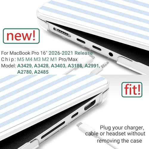DONGKE Compatible with MacBook Pro 16 Inch Case (2026-2021 Release, M5 M4 M3 M2 M1 Pro/Max Chip), Plastic Hard Shell with Keyboard Cover & Screen Protector for MacBook Pro 16", Blue & White Stripes - color: Blue & White Stripes