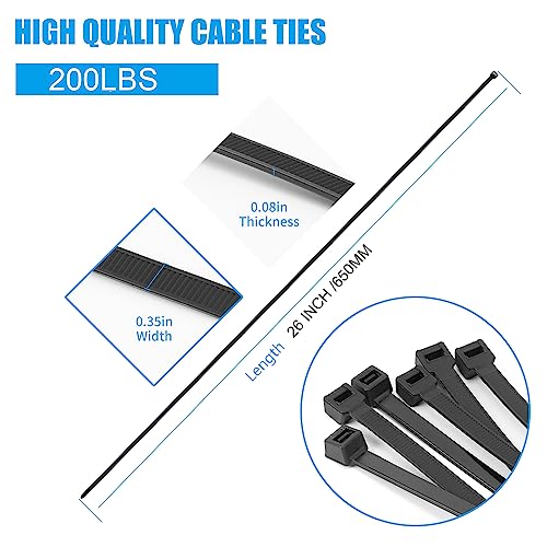 Armpow 26 inch Black Zip Ties Heavy Duty 60 PCS, 200 LBS Ultra Exclusive Strong Plastic Wire Ties, Large Cable Ties Extra Long Tie Wraps, Indoor and Outdoor UV Resistant - color: Black, size: 26 inch