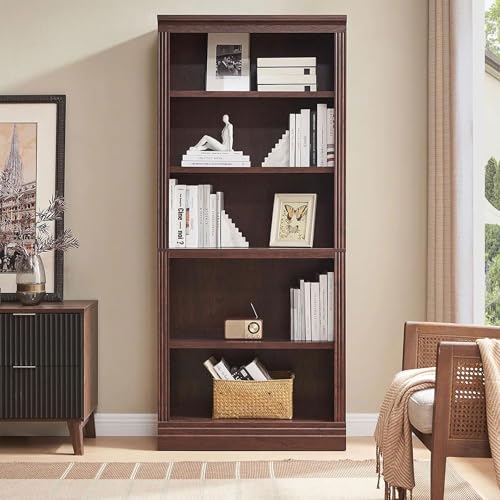 JAHRSTIM Halston Bookshelf, 5-Tier Tall Storage Shelf, Adjustable Open Shelving Unit Closet Organizer and Storage for Living Room Home Office Bedroom, Modular Bookcase Bookshelves - color: Dark Cherry, size: Standard w/o Doors
