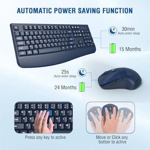 Wireless Keyboard and Mouse Combo, EDJO 2.4G Full-Sized Ergonomic Computer Keyboard with Wrist Rest and 3 Level DPI Adjustable Wireless Mouse for Windows, Mac OS Desktop/Laptop/PC(Galaxy Blue) - color: Galaxy Blue