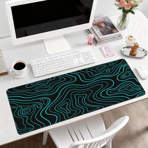 Gaming Desk Mat with Silky Smooth Surface & Exquisite Patterns,31.5x11.8 Inches Large-Sized Mouse Pad, Perfect for Extended Gaming,Work,and Home Office Decor (Blue Topographic Lines) - color: Blue Topographic Lines
