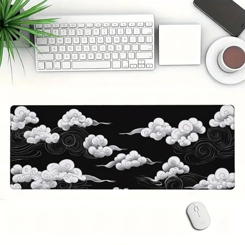 Cloud Desk Mat Oriental Wind Swirl Asian Ink Black Sky Art Mousepad XL Large Gaming Mouse Pad Laptop Keyboard Mat Desk Pad Daily Use with Keyboard and Laptop Devices 31.5x11.8 Inch - color: Cloud
