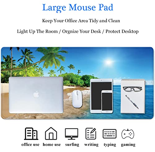 31.5x11.8 Inch Non-Slip Long Extended Large Gaming Mouse Pad with Stitched Edges XL Laptops Keyboard Mouse Mat(Beach View) - color: Beach View