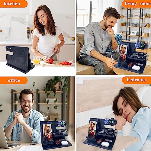 VEIYAILU Gifts for Dad Men Mom Women from Daughter Son Birthday Gifts Nightstand Organizer Mens Wood Phone Docking Station (Black) - color: black