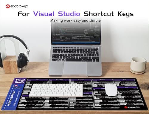 excovip Visual Studio Commands Shortcuts Mouse Pad -80x30x0.2 cm Extended Large Cheat Sheet Mousepad PC Office Spreadsheet Keyboard Mouse Mat Non-Slip Stitched Edge 0364 - color: For Visual Studio