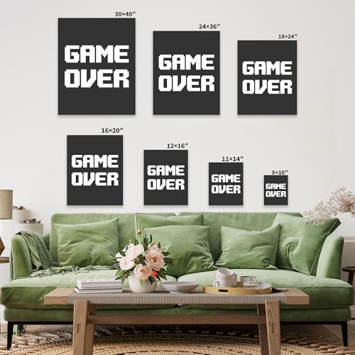 Poster Master Gaming Canvas - Game Over Print - Geeky Art - Black & White Typography Design - Gamer Gift - Minimal Game Room, Man Cave or Boy's Bedroom Wall Decor - Available in 8x10 to 30x40 - color: Style-10