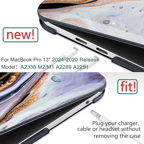 DONGKE Compatible with MacBook Pro 13 inch Case 2024 2023-2020 Release A2338 M2/M1 A2251 A2289 with Retina Display & Touch ID, Plastic Hard Shell & Keyboard Cover & Screen Film - Black Marble - color: Black Marble