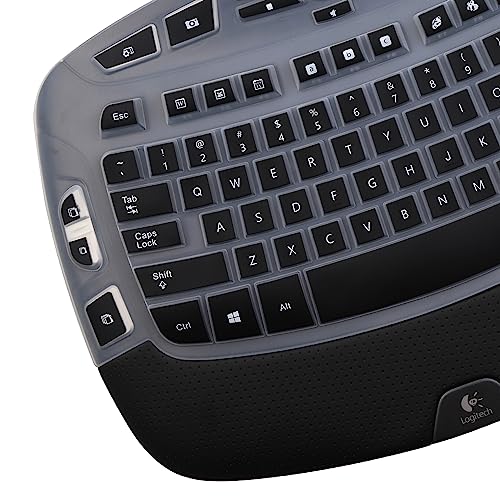 Keyboard Cover for Logitech K350 MK570 MK550 Wireless Wave Keyboard, Logitech MK570 MK550 Ergonomic Wave Keyboard, Ultra Thin Silicone Keyboard Skin, K350 K570 K550 Protective Accessories -Black - color: Black