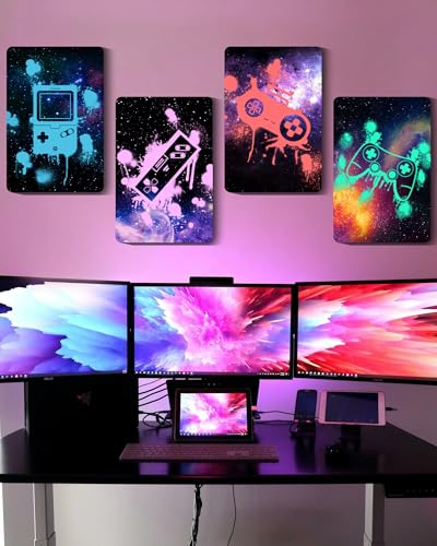 Drsoum Video Gamer Room Decor for Boys Gaming Wall Decor Neon Gaming Room Metal Sign 12 x 8 Inch Set of 4 - Gamer Wall Decor Teenage Boy Room Decor