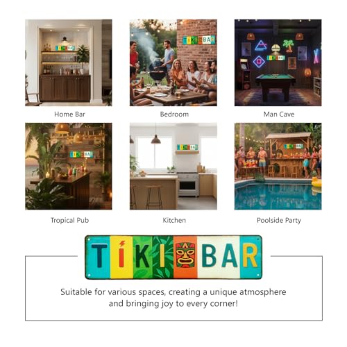 Tiki Bar All-Aluminum Metal Sign – Tropical Wall Decor for Home Bar, Patio, Poolside, Garden, Outdoor Party Decorations – 16 x 4 Inch - color: tiki bar