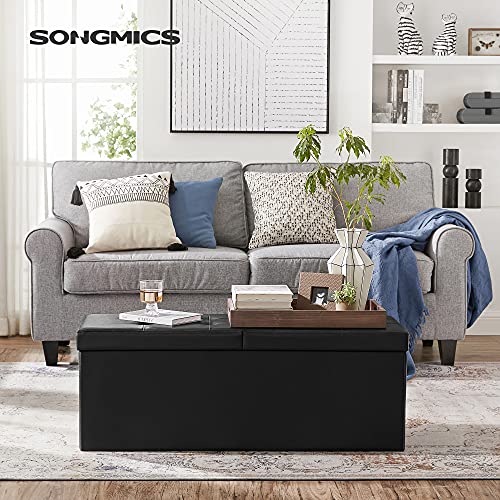 SONGMICS MAZIE Collection - 43 Inches Storage Ottoman Bench with Flipping Lid, Storage Chest with Iron Frame Support, Load 660 lb, for Living Room, Bedroom, Synthetic Leather, Black ULSF75BK - color: Black, size: 15"D x 43"W x 15"H