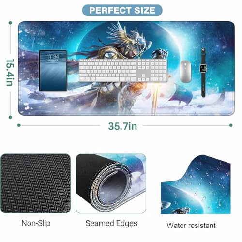 Fantasy Warrior Large Gaming Mouse Pad Magical Realm Glowing Sword Imagery Valhalla Long Mousepad Keyboard Mat for Desk,Office,Home 35.4"X15.7" - color: Fantasy warrior