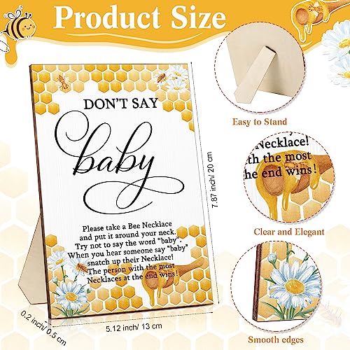 Roowest 51 Pcs Don't Say Baby Shower Game Bee Baby Game Sign Wooden Baby Shower Table Decor 50 Bee Felt Necklaces Bee Shape Necklaces for Baby Shower Winner Prizes Gender Reveal Party Favors