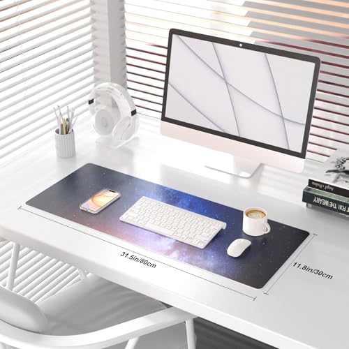QiyI Large Desk Pad, Milky Way Mouse Pad Desktop Decor, Waterproof PU Leather Desk Cover Protector, Desk Accessories for Office Home Work Writing Gaming 31.5" x 11.8" - Blue Galaxy - color: Blue Galaxy, size: 31.5" x 11.8"