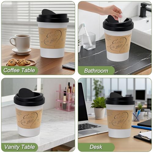 Soddeph Plastic Mini Trash Can with Swing-Top Lid, 0.9 Gallon Desktop Waste Bin for Coffee Table, Office, Small Countertop Wastebasket for Counter, Vanit (Black Lid + White Can, Small) - color: Black Lid + White Can