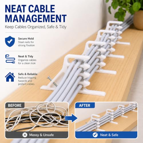 200 Pcs Multi-Cable Staples, Cable Stackers with Steel Nails Compatible with Romex NM Cable Coaxial, CAT5 CAT6 Data Cable, Electrical Wire Clip for Wood Studs In-Wall Wiring and Cable Management White - color: White, size: Without Locking Clip