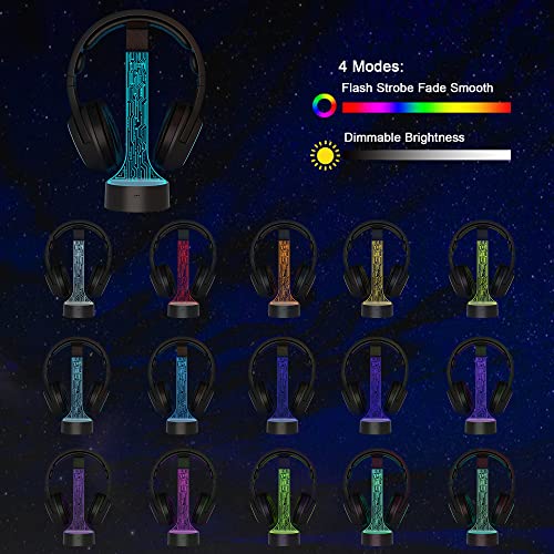 YuanDian Light up Headphone Stand for Desk, Gaming Headset Holder RGB with 16 Color Lights for Game Room Decor, Cool Gamer Gifts for Men Boyfriend (PCB)