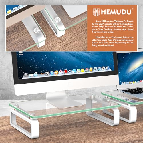 Hemudu 2 Pack Computer Monitor Stand Riser Multi Media Desktop Stand for Flat Screen LCD LED TV, Laptop/Notebook, with Tempered Glass and Metal Legs,HD02T-201 - size: Dual Monitor stand