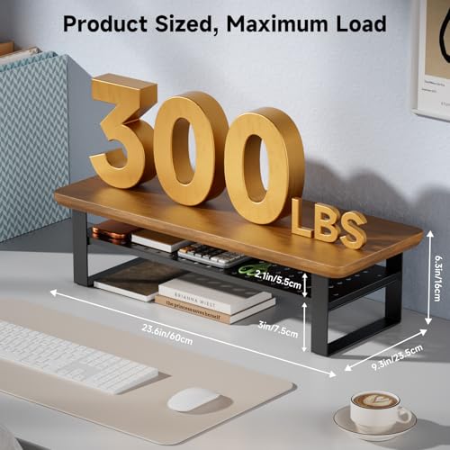 Monitor Stand Riser, 24 Inch Computer Monitor Stand for Desk, 2-Tier Wood Desk Shelf Organizer with Storage, Desktop Stand for Laptop/Screen/PC/Printer, Ergonomic Home Office Monitor Stand - color: Walnut, size: 23.6in