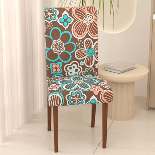 Stretch Dining Chair Covers Set of 2,Floral Print Chair Covers,Soft Removable Washable,Pet Friendly Furniture Protector,Universal Chair Slipcovers for Home, Kitchen,Ceremony Dining Room Seat - color: Vintage Brown Flowers, size: 2PCS