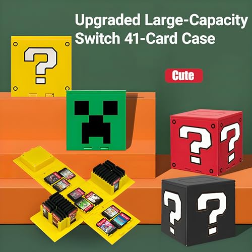 QUBAMG Switch Game Holder Compatible with Nintendo Switch 2 & Switch & Oled & Lite Cartridges, 41 Slots Foldable Square Switch 2 Game Card Case Storage Cube Box Organizer, Fun Gift for Gamers, Green - color: Green World