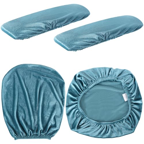 Tallew 4 Pcs Office Chair Covers Set Computer Universal Protective Stretchable Chair Seat Covers Desk Armrest Slipcovers Pads Office Cushion Backrest for Rotating(Lake Blue) - color: Lake Blue
