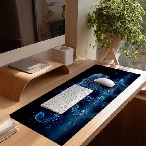 HOMETITUTE XL Mouse Pad Gaming Mousepad 31.5x11.8 Inch Neon Leopard Night Art Non-Slip Keyboard Desktop Protector Mat Diatomite Large Mouse Pad for Home and Office Desk Accessories - color: Neon Leopard Night Art