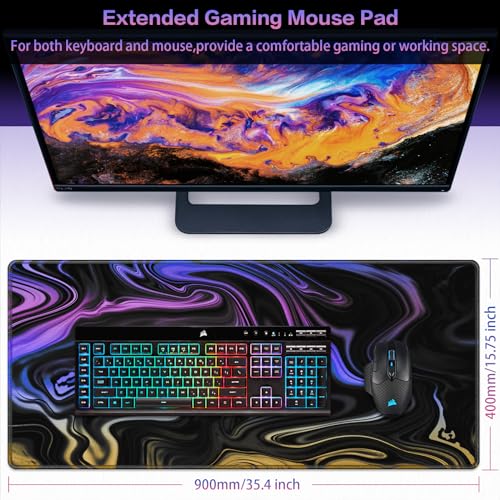 Canjoy Gaming Mouse Pad, Fluid Pattern Mouse Pad 35.4x15.7inch Large Extended Computer Mouse Mat Keyboard Full Desk Mousepad for Gaming, Office, Home - color: Blue-purple Fluid, size: 900*400mm