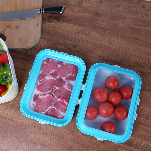 Kmass Kmaxx Plastic Snack Tray with Elastic Reversible Lid, 2-Pack – Airtight Storage Container for Fridge for Bacon, Deli Meat, Cheese, Cold Cuts & Fruit