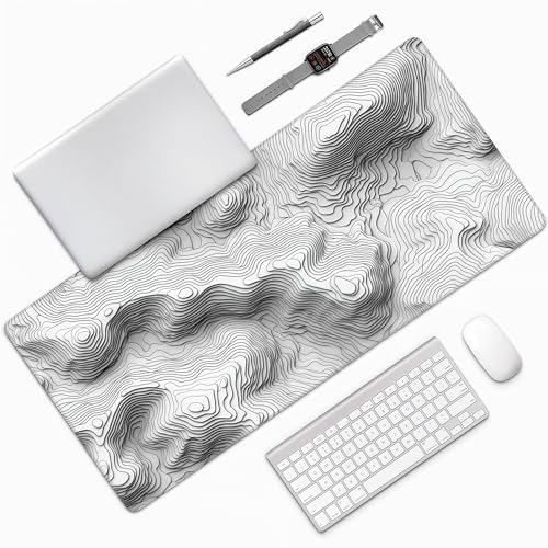 Topographic Mouse Pad, Black and White Desk Mat, XXL Extended Mouse Pad, 3D Contour Map Design, Waterproof Desk Pad with Non-Slip Rubber Base for Office and Gaming, 35.4 x 15.7 Inch - color: 3D Topographic Map