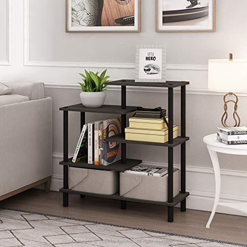 Furinno TURN-N-TUBE Storage Shelves, 5-Tier Book Shelf, Accent Display Shelf, Toolless Open Shelves, Round Tubes, for Organization and Storage, Living Room, Garage, Home Office, Espresso - color: Espresso/Black, style: 5-Tiers, Side Ladder