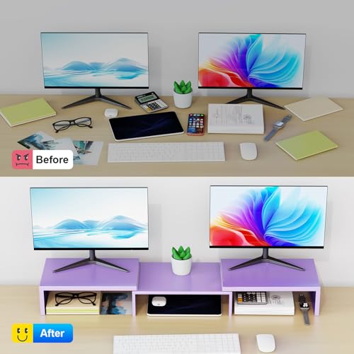 Desk Organizers and Accessories, Dual Monitor Stand Riser, Monitor Desk Shelf for Desktop Organization (Purple) - color: Purple