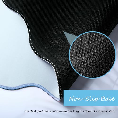 Hahafelt Scalloped Desk Mat Large Desk Pad Cute Coquette Table Mat Back to School Preppy Table Make up Pad Nonslip Graduation Gift with Stitching Waterproof Gaming(Blue,31.5 x 15.8 Inches) - color: Blue, size: 31.5 x 15.8 Inches