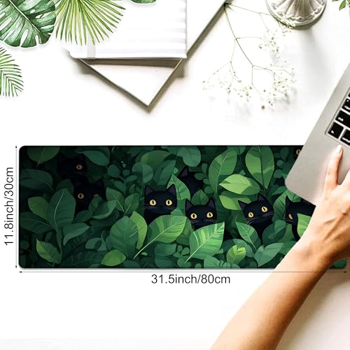 Desk Pad, Cute Anime Cats in Green Leaves XL Gaming Mouse Pad with Stitched Edges,Non-Slip Waterproof Rubber Base Large Desk Mat for Keyboard and Mouse 31.5"x11.8" - color: Colour13, size: X-Large
