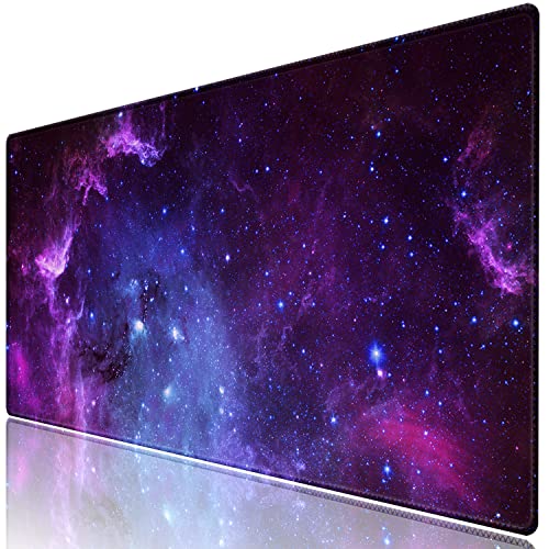 XXL Large Gaming Mouse Pad & Desk Protector (35.5"x15.75") with Non-Slip Base, Waterproof Surface | XXL Mouse Pad with Stitched Edges for Office Work, Gaming, Home Desk - Galaxy - color: Purple