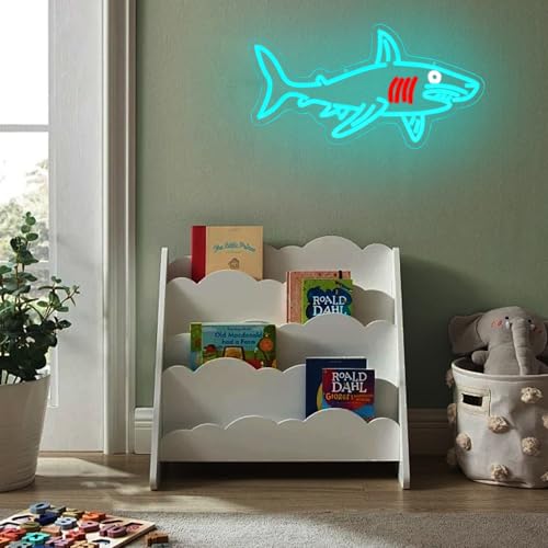 Shark Neon Sign for Wall Decor Dimmable USB Powered Blue Shark Neon Light Shark Lamp Wall Decor Sign Fish Light for Beach House Wall Art Ocean Animal Decor Game Room Bedroom Decor - style: shark