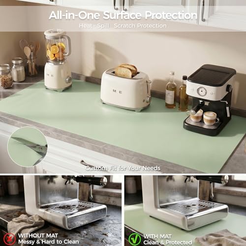 Extra Large Silicone Mat for Countertop & Table with Gift Tube Packaging, Thickened Non-Slip Heat Resistant Table Protector, Cuttable Waterproof Kitchen Prep & Kids Craft Mat - color: Sage Green, size: 80"L x 24"W