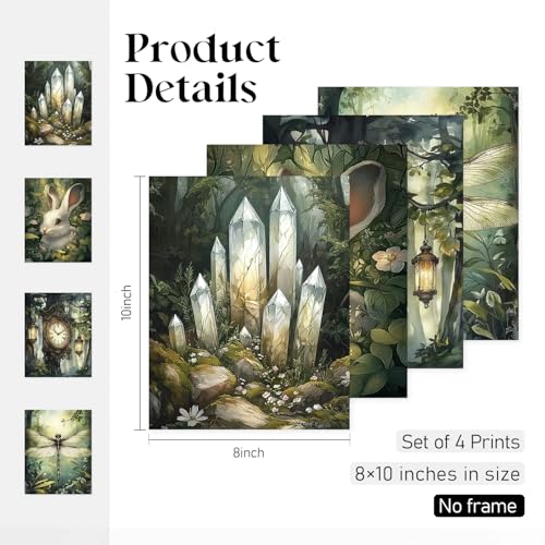 Locomiss Green Vintage Fairy Wall Art Decor Posters, Cottagecore Forest Wall Decor, Vintage Nature Bunny Posters Print for Farmhouse Bedroom Bathroom Living Room, Set of 4 (8x10 Unframed) - color: green, size: 8x10 Inches