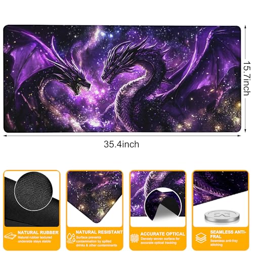 Large Gaming Mouse Pad Purple Dragon Fighting Extended Computer Keyboard Mousepad with Non-Slip Rubber Base Stitched Edge Waterproof Big Long Laptop Pad for Gamer Office Home 35.4"X 15.7" - color: Vintage Yellow Flora