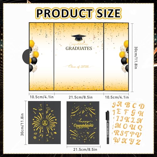 Graduation Decorations 2026, Black Gold Graduation Guest Book DIY Kit, Class of 2026 Signature Book with Gold Letter Stickers and Pen, Congratulations Graduates Gifts and Party Favors - color: Black Gold
