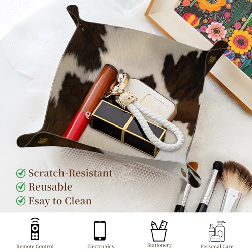 PU Leather Jewelry Valet Tray, Portable Catchall Tray for Keys, Wallet, Watch,Travel Jewelry Tray Organizer for Nightstand Desk Entryway Home Decor Gift for Women Men Cow Print - color: Cow Print
