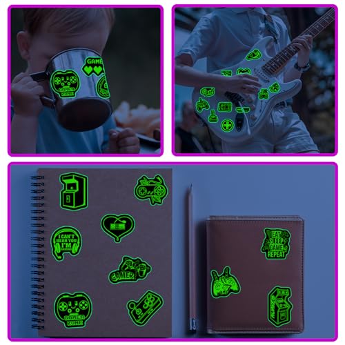 75 Pcs Glow in The Dark Neon Gamer Gamepad Stickers | Game Controller Joystick Video Gaming, Water Bottle Laptop Decals, Waterproof Vinyl, Teens Girls Boys Students Adults - color: Luminescent-430ksxx