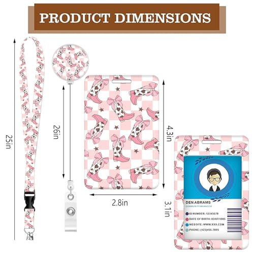 ID Badge Holder with Lanyard Fashionable ID Card Holders with Retractable Lanyards Soft Fiber Metal Clip Sturdy Buckle for Key Wallet Work Nurse Teacher (Cute Cowgirl Boots) - color: Cute Cowgirl Boots