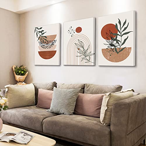 Boho Wall Art Prints,Boho Wall Decor, Mid Century Modern Wall Art,Set of 3 Prints, Abstract Geometric Prints Black Beige Terracotta Minimalist Art, Natural Framed Canvas Prints Artwork For Living Room - color: Boho Prints-1, size: 16x24inchx3pcs